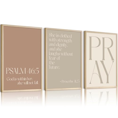 Neutral Christian Wall Art Bible Verses Canvas Wall Decor Scripture Pictures Minimalist Religious Posters Inspirational Prints Modern Painting for Bedroom Living Room 12x16 Inch Unframed Set of 3 - color: Neutral Christian - Prints, size: 16"L x 12"W, sty