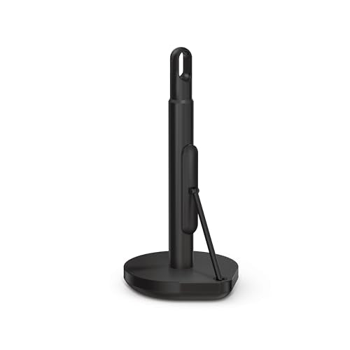 simplehuman Tension Arm Countertop Paper Towel Holder, Easy One-Handed Tear, Standing Weighted Base with Finger Loop, Heavy Duty, Matte Black Steel - color: Black Stainless Steel