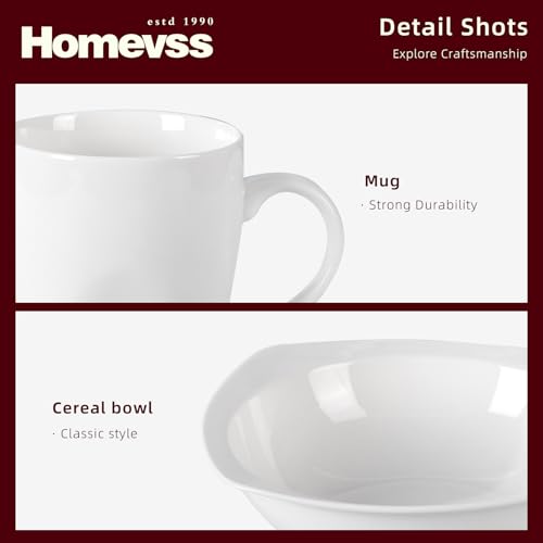 HomeVss, New Bone China Dinnerware Set, Coupe Square Shape, 40pc Set - color: Square Coupe, size: Service for 8 - 40pc Set