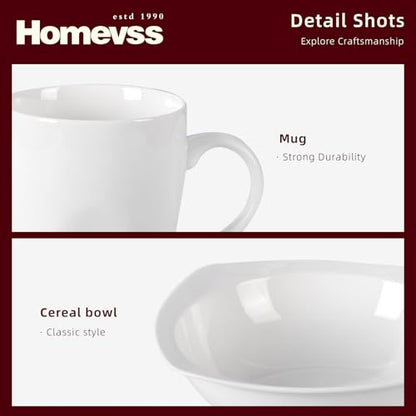 HomeVss, New Bone China Dinnerware Set, Coupe Square Shape, 40pc Set - color: Square Coupe, size: Service for 8 - 40pc Set