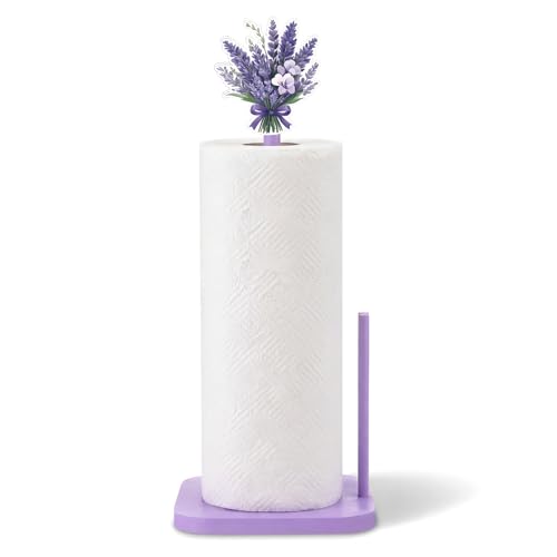 Leinuosen Lavender Paper Towel Holder Farmhouse Lavender Flower Wooden Paper Towel Holder Purple Cute Bathroom Countertop Accessories Kitchen Roll Stand Organizer Apartment Decor Housewarming Gift - style: Purple Lavender