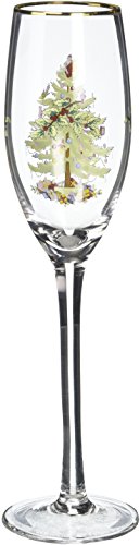 Spode Christmas Tree Gold 8.5oz Champagne Flutes (Set of 4) - Gold Rimmed Glasses, Festive Holiday Drinkware for Christmas Dinner, Wedding Gifts - Classic Holiday Glassware for Wine & Minosas - style: Champagne Flutes