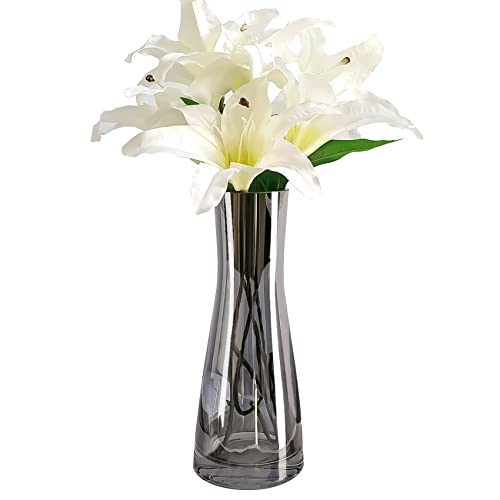 Aoderun Flower Vase for Decor 10" Clear Glass Vase for Centerpieces Large Vases for Flowers Dried Flower Home Decor Living Room Kitchen Office Wedding(Grey) - color: Gray