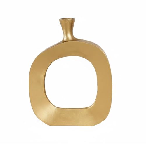 Decorative Vase Hollow Vase Donut Vase Tabletop Sculpture Aluminum Textured Finish Contemporary Look Suitable for Mantle Arrangements Coffee Tables, Gold, Large - color: Gold, size: Large