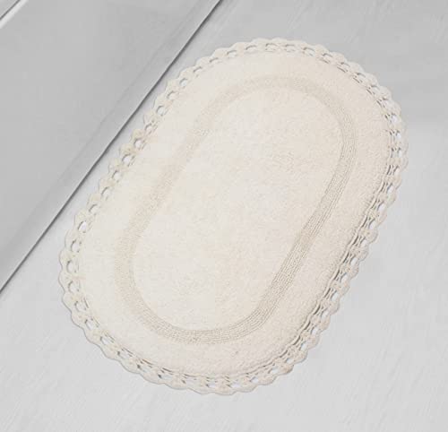 Home Weavers Hampton Crochet Reversible Bathmat 100% Cotton Bathroom Rugs Set, Washable Rug, Extra Soft and Absorbent Bath Rug, Kitchen Mat, Bath Mat Set, Mat Non Slip, 24"x40" Rectangle, Ivory - color: Ivory, size: 2' x 3'4" (Oval)