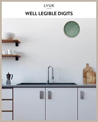 Modern Silent Quartz Wall Clock, 10in, Dark Green & Gold | Designed in Germany, Simple & Elegant, Non-ticking, Analog, Battery operated, Housewarming gift, for Living room, Bedroom - color: Dark Green, 10"