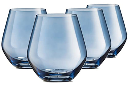 Godinger Wine Glasses, Stemless Wine Glasses, Red Wine Glasses, Drinking Glasses, European Made Stemless Wine Glass - Blue, 17oz, Set of 4 - color: Blue