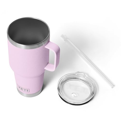 YETI Rambler 35 oz Tumbler with Handle and Straw Lid, Travel Mug Water Tumbler, Vacuum Insulated Cup with Handle, Stainless Steel, Cherry Blossom - Textured - color: Cherry Blossom - Textured, style: 35oz