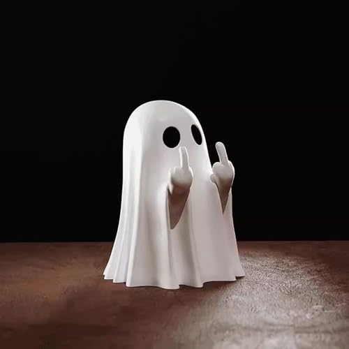 Halloween Ghost Figurine Funny Spooky Middle Finger Statue Halloween Table Decorations Cartoon Cute Resin Holiday Desktop Ornament Decor for Holiday Indoor Home Decor Gifts - color: Middle Finger