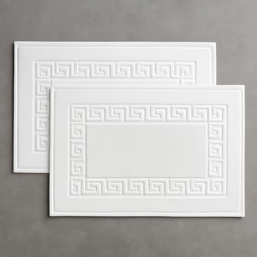 100% Recycle Cotton Bath Mat White Key Pattern Bath Rug [Not a Bathroom Rug], Soft Absorbent 330 GSM Shower Floor Towel Set, Hotel Spa Quality, Machine Washable (2 Pack) - color: White