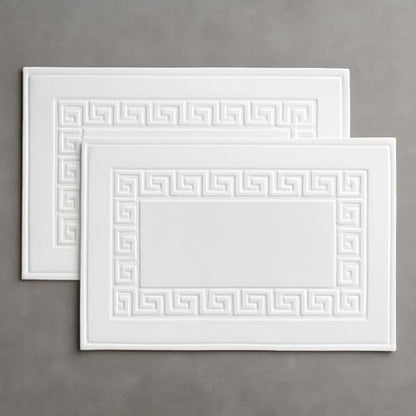 100% Recycle Cotton Bath Mat White Key Pattern Bath Rug [Not a Bathroom Rug], Soft Absorbent 330 GSM Shower Floor Towel Set, Hotel Spa Quality, Machine Washable (2 Pack) - color: White