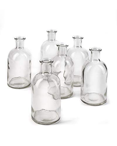 Serene Spaces Living (6 Pack) Bud Vases for Apothecary Jars, Decorative Glass Bottles, Wedding Reception Centerpieces, Mini Flower Vases, Small Medicine Bottles for Home Decor - color: Clear, Small, Set of 6