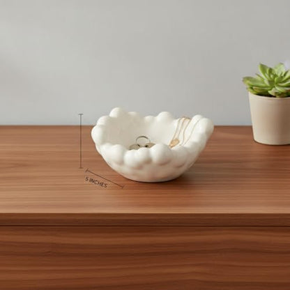 Ceramic Catchall Tray with Bubble Design, Compact Storage Bin for Keys and Jewelry on Vanity or Entryway (1 PC) - color: White