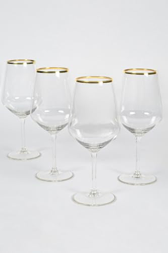 RAKLE Avantgarde Wine Glasses Set of 4, 14.3oz Modern Gold Rimmed Drinking Glasses for Red White Rose Wine and Cocktails, Lead-Free Durable Dishwasher Safe Glassware, Elegant Gold Accented Design - color: Gold-Rimmed Stemmed