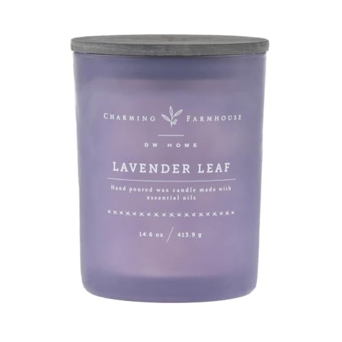 Charming Farmhouse by DW Home Lavender Leaf Scented Candle, 14 oz Wooden Wick Candle, Lavender, White Sage & Eucalyptus Fragrance, Aromatherapy Candle, Up to 56 Hour Burn Time - color: Lavender Leaf, size: 14 oz