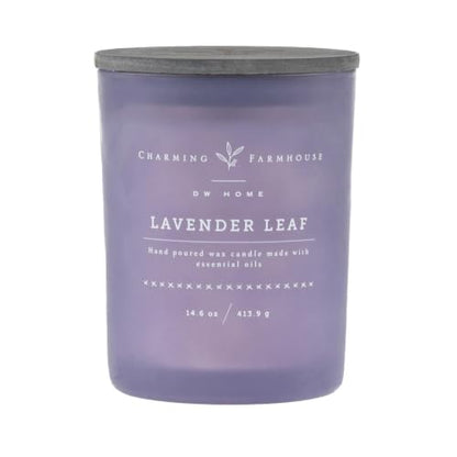 Charming Farmhouse by DW Home Lavender Leaf Scented Candle, 14 oz Wooden Wick Candle, Lavender, White Sage & Eucalyptus Fragrance, Aromatherapy Candle, Up to 56 Hour Burn Time - color: Lavender Leaf, size: 14 oz
