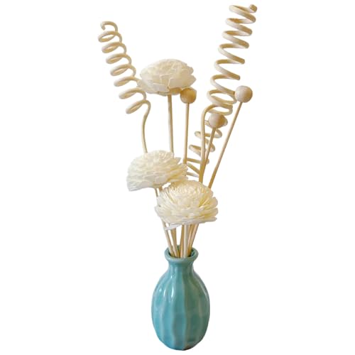 Ceramic Diffuser Bottle Set, 3PCS Spiral Flower Reed Ball Rattan Stick for Home Office Party Fragrance Aromatherapy Eucalyptus Oil