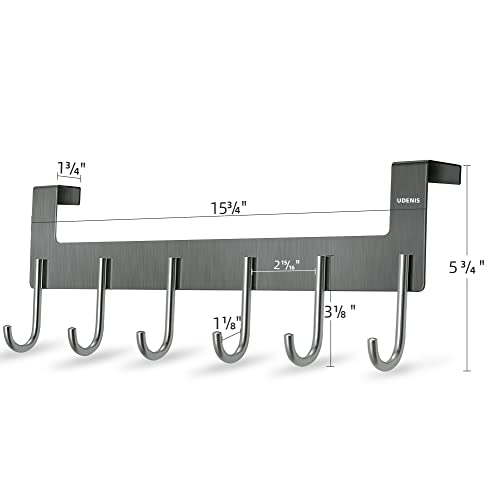 Over Door Hanger, Metal Over the Door Hook Rack with 6 Hook for Hanging Towel Robe Coat Bathroom Bedroom, Towel Rails, Grey - color: Gray