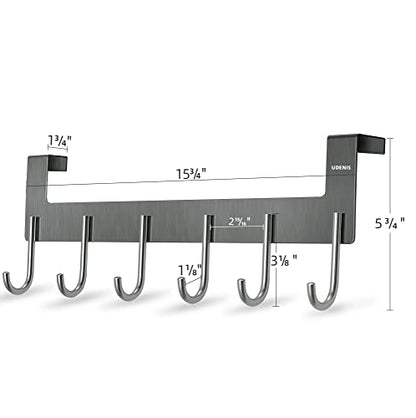 Over Door Hanger, Metal Over the Door Hook Rack with 6 Hook for Hanging Towel Robe Coat Bathroom Bedroom, Towel Rails, Grey - color: Gray