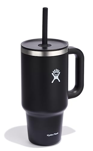 Hydro Flask Travel Tumbler with Handle, Lid and Straw - Insulated Stainless Steel in 32 Oz Black - color: Black, size: 32 Ounces