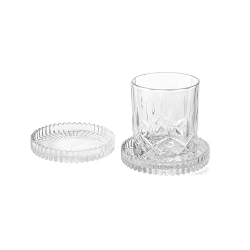 Glass Coasters Round Cup Mat, Clear Glass Coasters for Drinks Coffee Tea Wine, Decorative Wine Bottle Coaster, Crystal Drink Coaster for Restaurant bar Kitchen Dining Table (BD-Clear-2pcs) - color: Bd-clear-2pcs