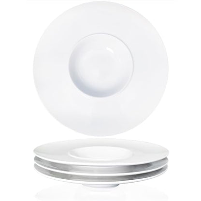 Ceramics Rimmed Soup Bowls 8.8 oz, White 11.6 inch Exquisite small soup plate Set of 4, Pasta plates With Rim is the best choice for hotels, kitchens, fine restaurants and gourmets - color: White, size: 11.6 Inch-8.8 oz