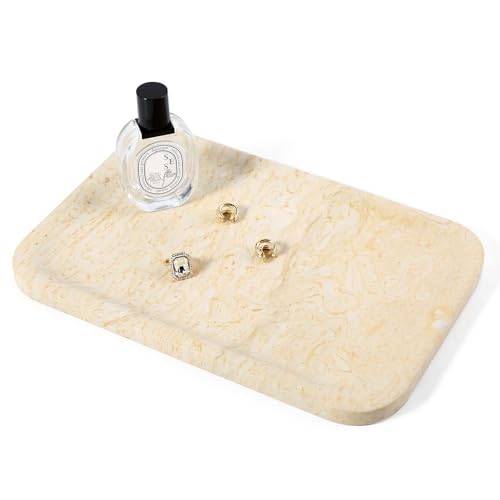 Marble Tray, 12"x8" Marble Vanity Tray for Countertop Bathroom Kitchen Dresser, Decorative Catchall Trays for Perfume Jewelry, Rectangular Stone Serving Tray(Beige) - color: Brown