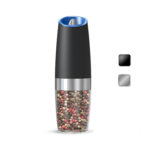 Battery Gravity Salt Pepper Grinder Set, 1 Pack (Black) | Gravity Automatic Grinder With LED Light & Adjustable Roughness, Each Requires 6 AAA Batteries For Kitchen Daily Seasoning - color: Battery/Single/Black