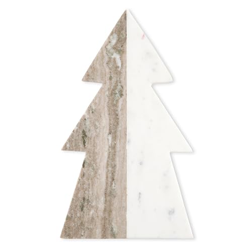 Santa Barbara Design Studio 2-Tone Marble Christmas Tree Shaped Charcuterie Cheese Tray, 14" x 8" - size: 14" x 8" x 1"