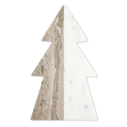 Santa Barbara Design Studio 2-Tone Marble Christmas Tree Shaped Charcuterie Cheese Tray, 14" x 8" - size: 14" x 8" x 1"