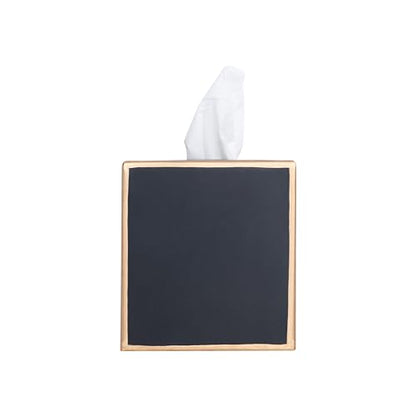 Jaye's Studio Black Tissue Box Cover, Square Metal Gold Cube for Bathroom | Matte Hand-Painted Finish, Fits Standard Facial Holders, Polished Trim, Open Bottom, Bedroom Office Desk Use - color: Black