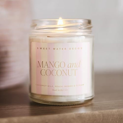 Sweet Water Decor Mango and Coconut Patterned Candle – Soy Candles with Pineapple, Mango, Orange, Peach – 40 Hour Burn – 9oz Clear Glass Jar – Ideal for Valentines Presents or Any Special Occasion - style: Mango and Coconut
