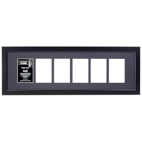 Creative Letter Art 4” x 6” Multiple Opening Picture Frame Collage with 6 holes, Manhattan Black Frame with 10 x 32-inch Black Mat, Full-Strength Glass, Photo Collage for Wall, 6 Openings - color: 6 opening, size: Black w/10" Black Mat