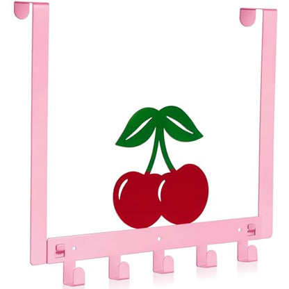 Reallnaive Cherry Over The Door Hooks Pink Cute Bathroom Decor Hanger Wall Mount Rack Holder for Towel, Hat, Coat, Cloth, Keychain, Bag, Home Organizer - style: Pink Cherry