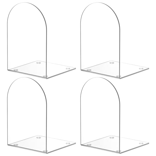Acrylic Bookends 4 Pieces, Clear Bookends for Shelves, Book Ends for Shelves and Desktop Organizer, Transparent Shelf Book Stopper to Hold Books for Home Office Supplies - style: 4 Pieces Acrylic Bookends