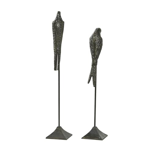 Deco 79 Aluminum Metal Bird Decorative Sculpture Home Decor Statues, Set of 2 Accent Figurines 29", 35"H, Black