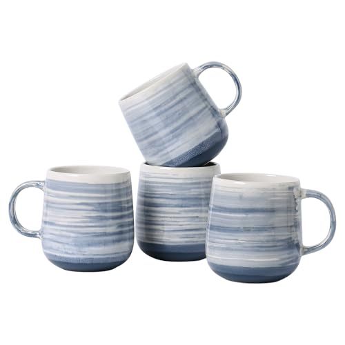 Coffee Mugs, Set of 4 Ceramic Mugs with Blue and White Gradient Stripes, 12oz Modern Cups with Comfortable Handle - Dishwasher & Microwave Safe, Design for Home, Office, Daily Use - color: Blue
