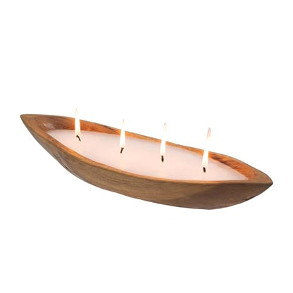 4-Wick Soy Wax Candle in Carved Teak Wood - 15.75"