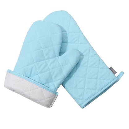 Oven Mitts and Pot Holders 4 pcs Set,High Heat Resistant 500 Degree Extra Thicken Long Kitchen Cotton Oven Glove for Cooking (12 Inch,Light Blue) - color: Cotton-light Blue