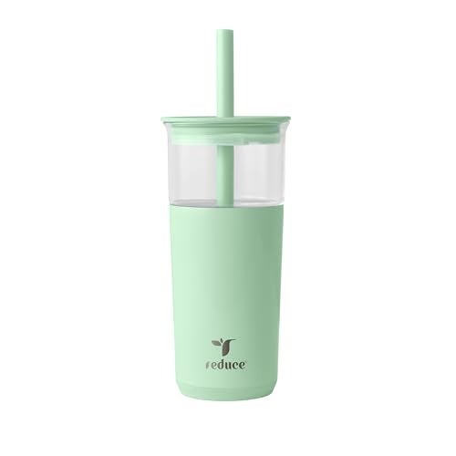 REDUCE Aspen - 20oz Vacuum Insulated Glass Tumbler - Extra Wide Straw & Lid | Keeps drinks cold for 12 hours, ideal for iced coffee, smoothies & boba, dishwasher safe, soft base - color: Matcha