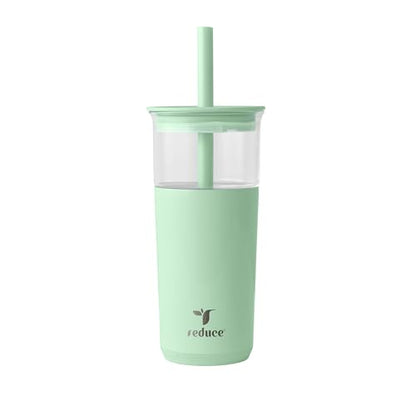 REDUCE Aspen - 20oz Vacuum Insulated Glass Tumbler - Extra Wide Straw & Lid | Keeps drinks cold for 12 hours, ideal for iced coffee, smoothies & boba, dishwasher safe, soft base - color: Matcha