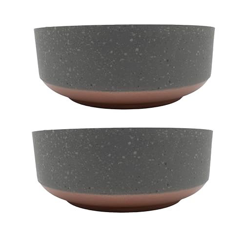 The HC Companies 8 Inch Round Plastic Succulent Capri Bowl Decorative Indoor Flower Succulent Planter Pot with Drain Plug Hole, Faux Concrete Color with Copper Bottom Color (2 Pack) - color: Faux Concrete W/Copper, size: 8" (Pack of 2)