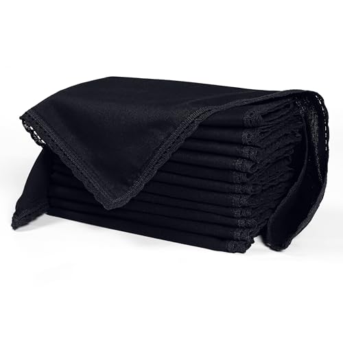Ramanta Home Black Linen Flax Cloth Napkins Set of 12, 18x18 Inches | Flax Lace Cotton Linen Reusable Decorative Scalloped Dinner Napkins with Mitered Corners for Weddings, Everyday Use - color: Black, size: 18" x 18" (Set of 12)