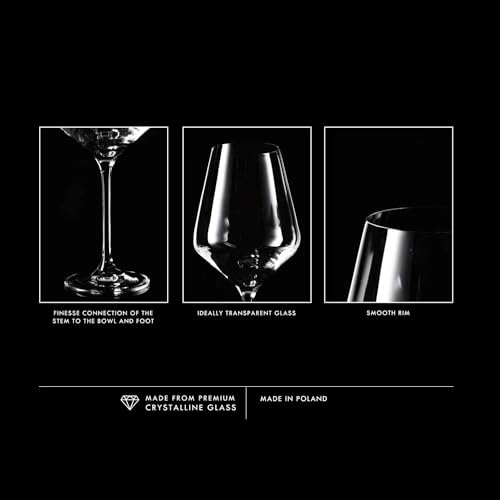 Krosno Red Wine Glasses 4-Piece 16.6 oz Avant-garde Collection, Perfect for Home, Restaurants & Parties, Dishwasher Safe, Thin Rim, Long Stem | Lead-Free Crystal Glass | White rose wine, drinking glass, water, cocktail, aperol, Lead-Free Crystal, Dishwash