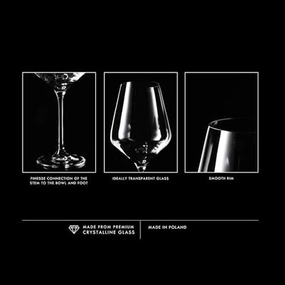 Krosno Red Wine Glasses 4-Piece 16.6 oz Avant-garde Collection, Perfect for Home, Restaurants & Parties, Dishwasher Safe, Thin Rim, Long Stem | Lead-Free Crystal Glass | White rose wine, drinking glass, water, cocktail, aperol, Lead-Free Crystal, Dishwash