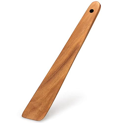 Teak Wooden Spatula for Cooking Spoon Non Toxic Kitchen Utensil Spurtle | Food Dough Scraper Non Stick Bamboo Cooking Utensils Flat Camping Wood Egg Spatulas Turner Cast Iron Sourdough Stirrer Spoon - size: 1 Piece 12 Inches