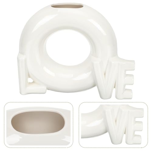 SOLUSTRE Love Shaped Ceramic Flower Vase for Valentine’s Day, Creative Dried Flower Arrangement Container, Glossy Donut Design Home Décor for Dining Table and Living Room