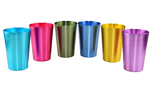 HOME-X Colorful Aluminum Drinking Cups Set of 6, Colored Metal Tumblers, Shatter Resistant, Stackable, 6 Metallic Colors- 12 Ounces