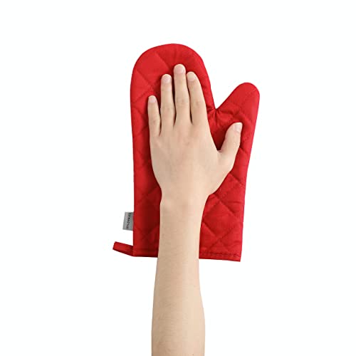 Oven Mitts and Pot Holders 4 pcs Set,High Heat Resistant 500 Degree Extra Thicken Long Kitchen Cotton Oven Glove for Cooking (12 Inch,Red) - color: Cotton-red