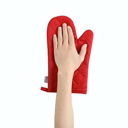 Oven Mitts and Pot Holders 4 pcs Set,High Heat Resistant 500 Degree Extra Thicken Long Kitchen Cotton Oven Glove for Cooking (12 Inch,Red) - color: Cotton-red